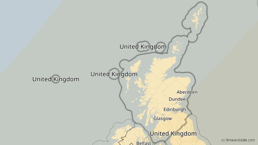 A map of Schottland, Großbritannien, showing the path of the 1. Jun 2030 Ringförmige Sonnenfinsternis