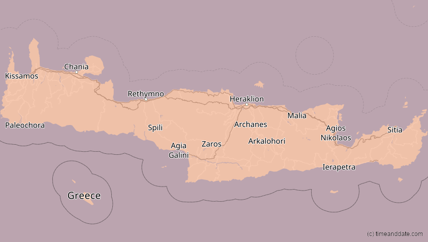 A map of Kreta, Griechenland, showing the path of the 1. Jun 2030 Ringförmige Sonnenfinsternis