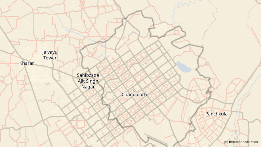 A map of Chandigarh, Indien, showing the path of the 1. Jun 2030 Ringförmige Sonnenfinsternis