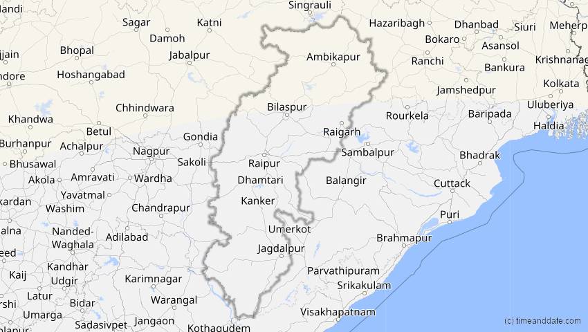 A map of Chhattisgarh, Indien, showing the path of the 1. Jun 2030 Ringförmige Sonnenfinsternis