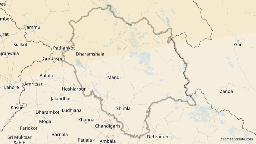 A map of Himachal Pradesh, Indien, showing the path of the 1. Jun 2030 Ringförmige Sonnenfinsternis