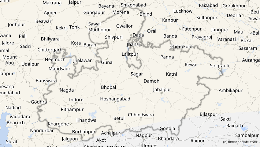 A map of Madhya Pradesh, Indien, showing the path of the 1. Jun 2030 Ringförmige Sonnenfinsternis