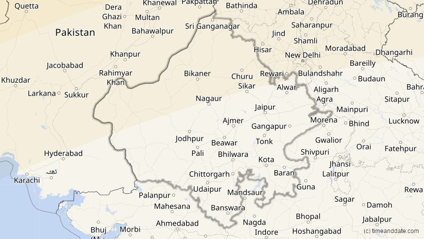 A map of Rajasthan, Indien, showing the path of the 1. Jun 2030 Ringförmige Sonnenfinsternis