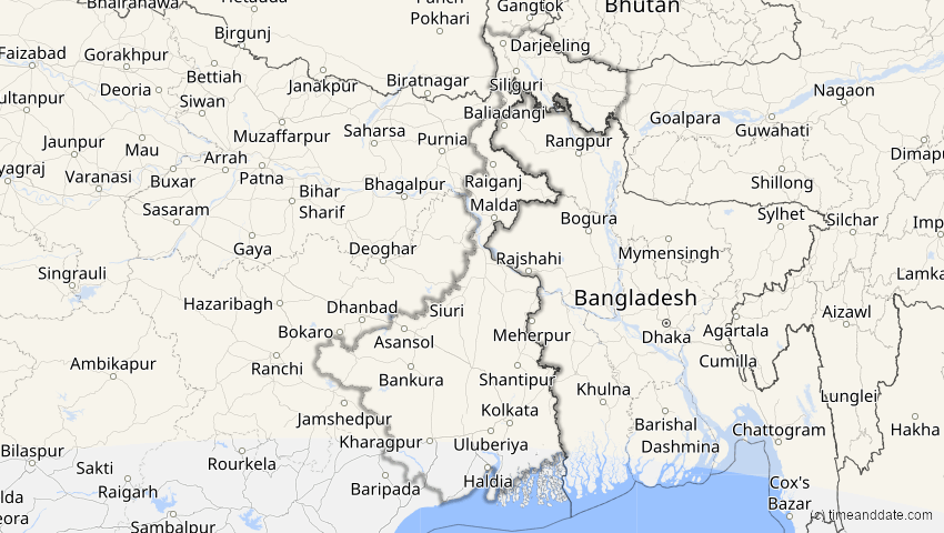 A map of Westbengalen, Indien, showing the path of the 1. Jun 2030 Ringförmige Sonnenfinsternis
