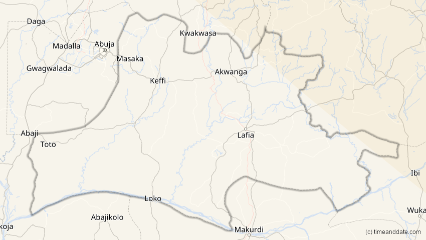 A map of Nassarawa, Nigeria, showing the path of the 1. Jun 2030 Ringförmige Sonnenfinsternis