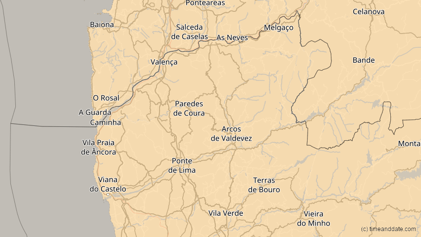 A map of Viana do Castelo, Portugal, showing the path of the 1. Jun 2030 Ringförmige Sonnenfinsternis