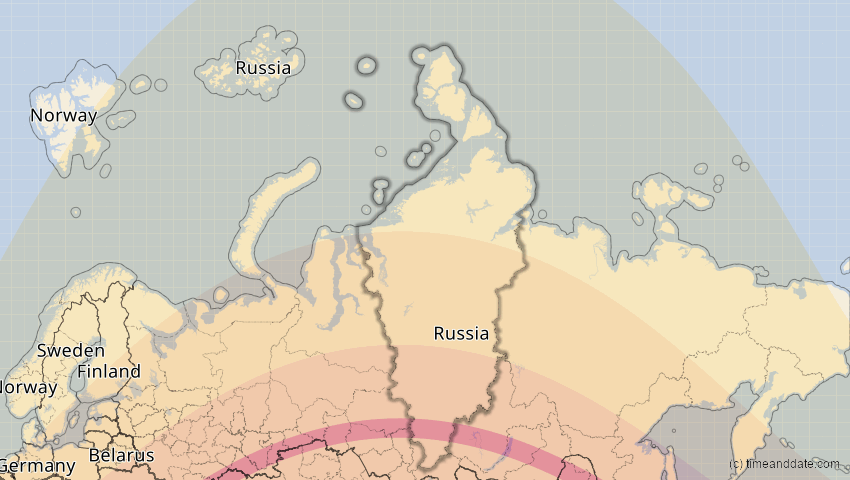 A map of Krasnojarsk, Russland, showing the path of the 1. Jun 2030 Ringförmige Sonnenfinsternis
