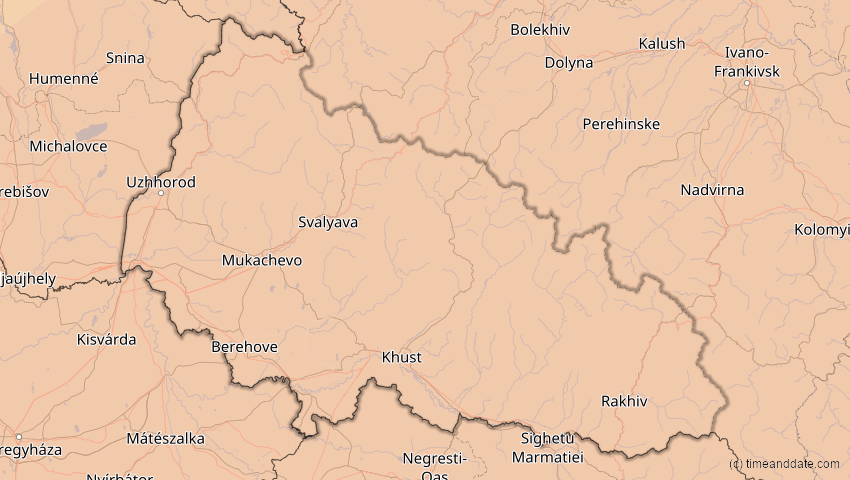 A map of Transkarpatien, Ukraine, showing the path of the 1. Jun 2030 Ringförmige Sonnenfinsternis