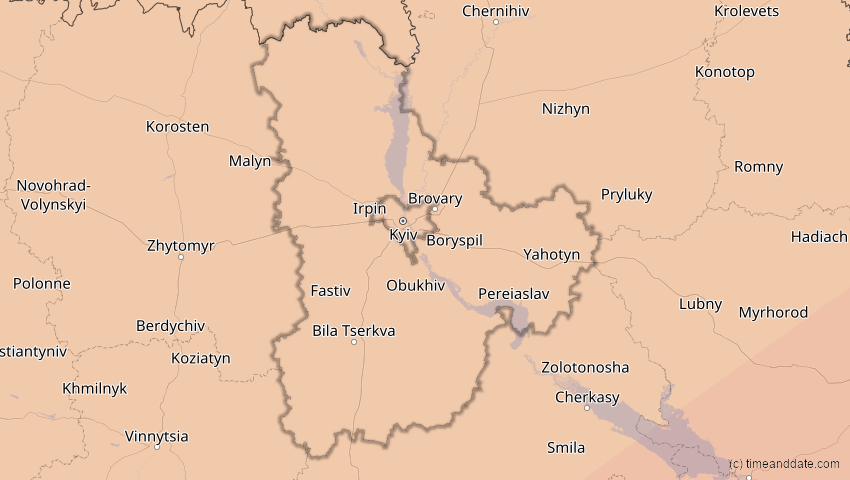 A map of Kiew, Ukraine, showing the path of the 1. Jun 2030 Ringförmige Sonnenfinsternis