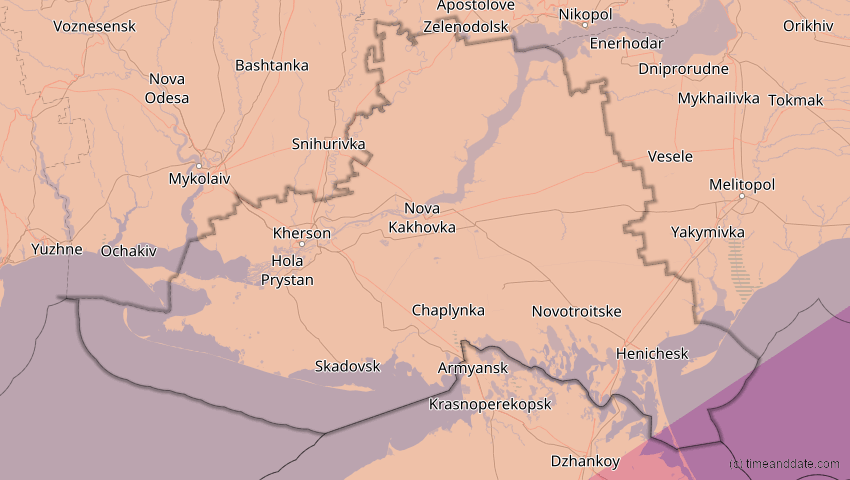 A map of Cherson, Ukraine, showing the path of the 1. Jun 2030 Ringförmige Sonnenfinsternis
