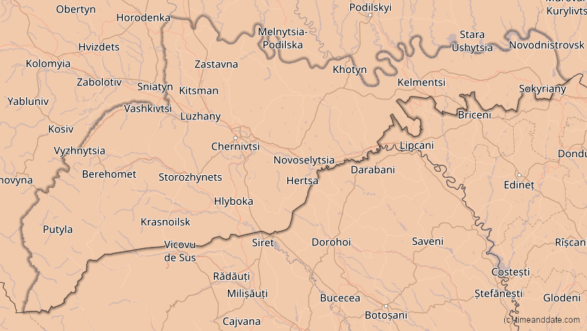 A map of Tscherniwzi, Ukraine, showing the path of the 1. Jun 2030 Ringförmige Sonnenfinsternis