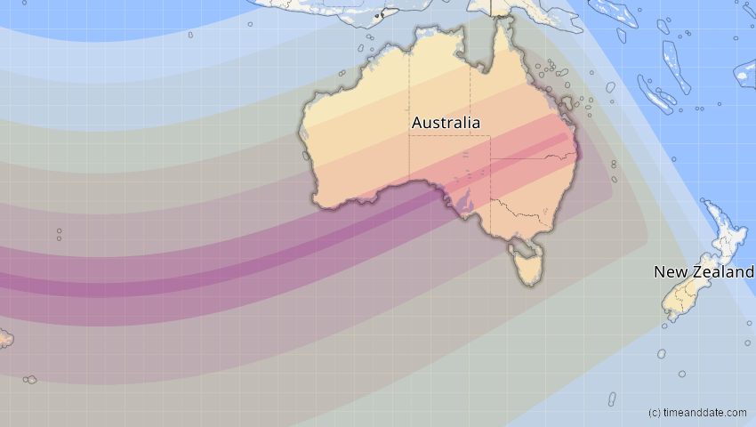 A map of Australien, showing the path of the 25. Nov 2030 Totale Sonnenfinsternis