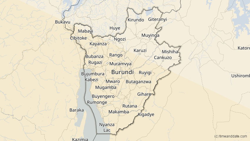 A map of Burundi, showing the path of the 25. Nov 2030 Totale Sonnenfinsternis