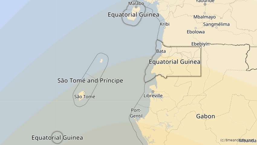 A map of Äquatorialguinea, showing the path of the 25. Nov 2030 Totale Sonnenfinsternis