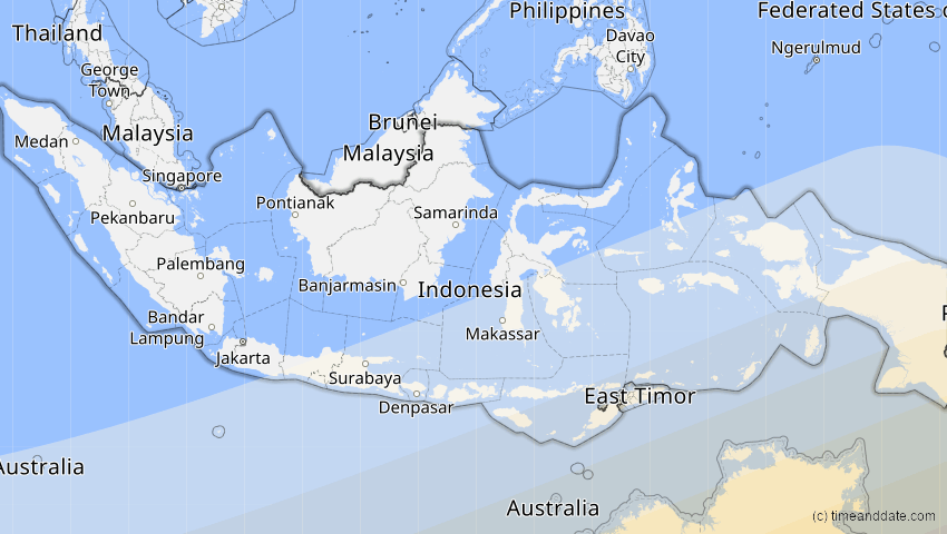 A map of Indonesien, showing the path of the 25. Nov 2030 Totale Sonnenfinsternis