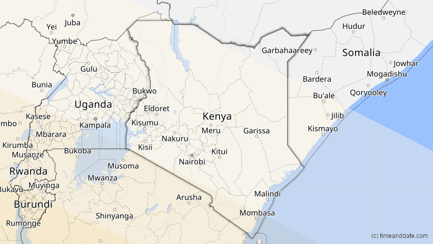 A map of Kenia, showing the path of the 25. Nov 2030 Totale Sonnenfinsternis