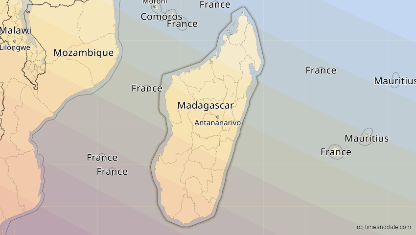 A map of Madagaskar, showing the path of the 25. Nov 2030 Totale Sonnenfinsternis