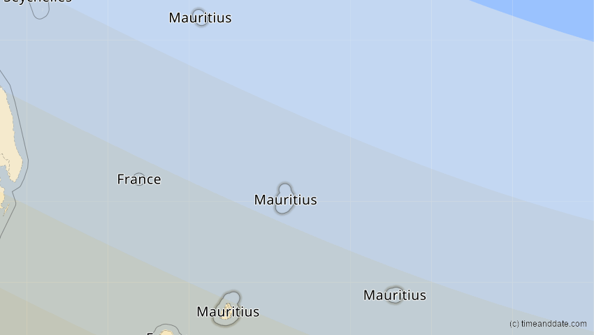 A map of Mauritius, showing the path of the 25. Nov 2030 Totale Sonnenfinsternis