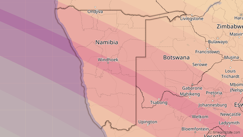 A map of Namibia, showing the path of the 25. Nov 2030 Totale Sonnenfinsternis