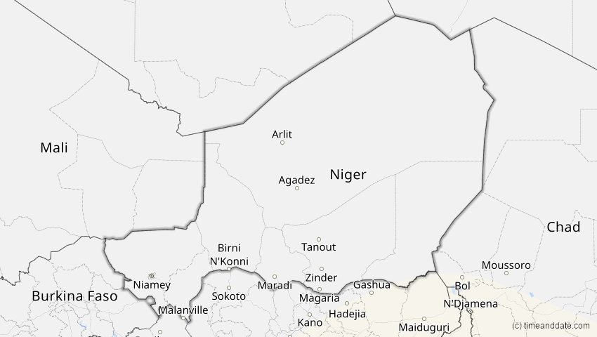 A map of Niger, showing the path of the 25. Nov 2030 Totale Sonnenfinsternis