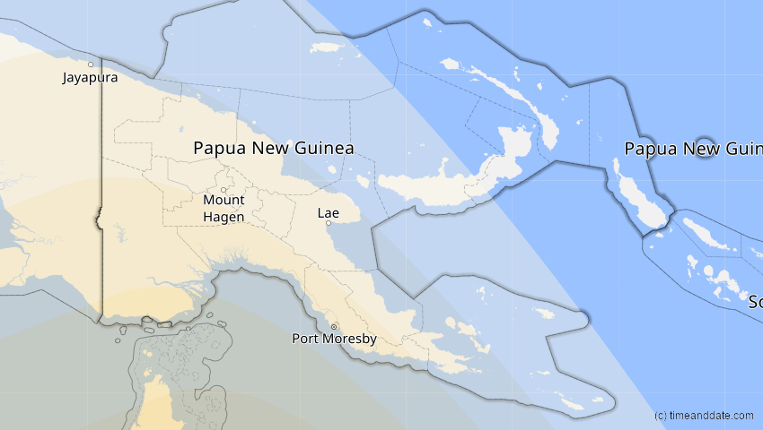 A map of Papua-Neuguinea, showing the path of the 25. Nov 2030 Totale Sonnenfinsternis