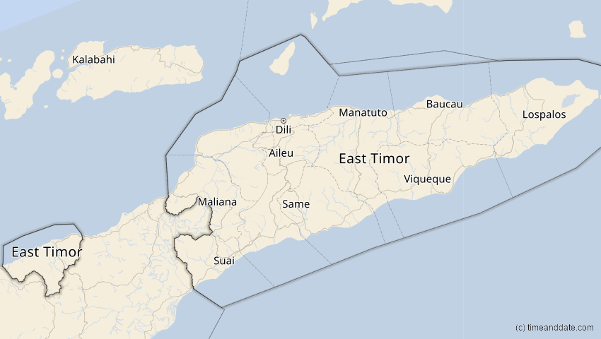 A map of Osttimor, showing the path of the 25. Nov 2030 Totale Sonnenfinsternis