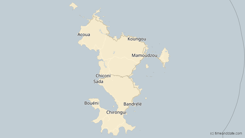 A map of Mayotte, showing the path of the 25. Nov 2030 Totale Sonnenfinsternis