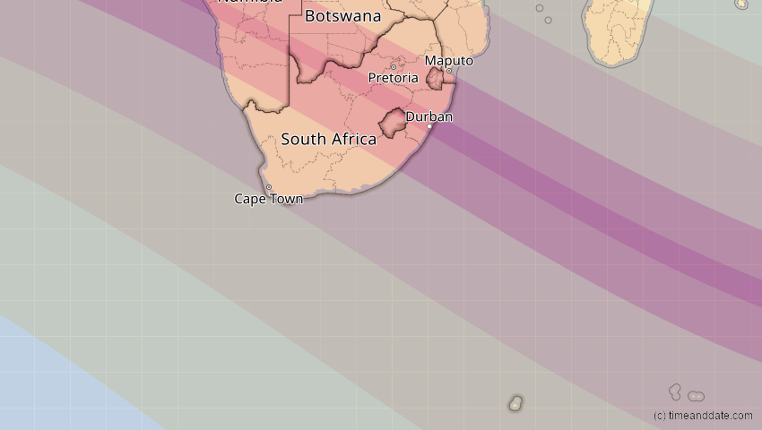 A map of Südafrika, showing the path of the 25. Nov 2030 Totale Sonnenfinsternis