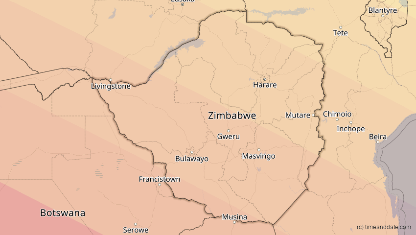 A map of Simbabwe, showing the path of the 25. Nov 2030 Totale Sonnenfinsternis
