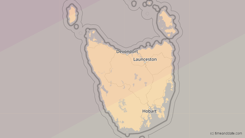 A map of Tasmanien, Australien, showing the path of the 25. Nov 2030 Totale Sonnenfinsternis