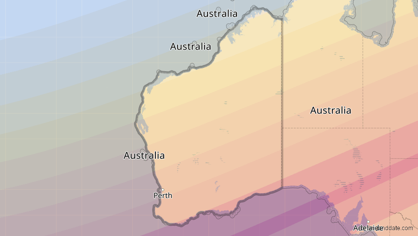 A map of Western Australia, Australien, showing the path of the 25. Nov 2030 Totale Sonnenfinsternis