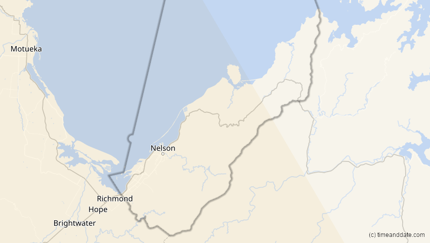 A map of Nelson, Neuseeland, showing the path of the 25. Nov 2030 Totale Sonnenfinsternis