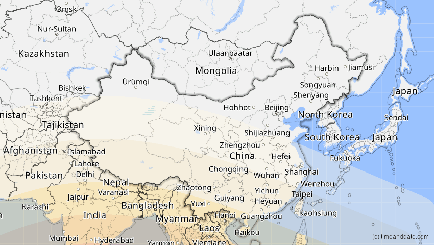 A map of China, showing the path of the 21. Mai 2031 Ringförmige Sonnenfinsternis