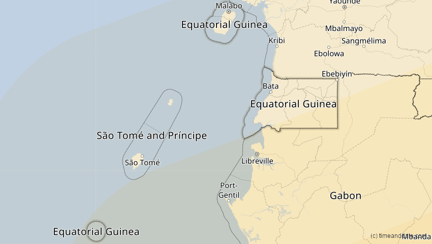 A map of Äquatorialguinea, showing the path of the 21. Mai 2031 Ringförmige Sonnenfinsternis