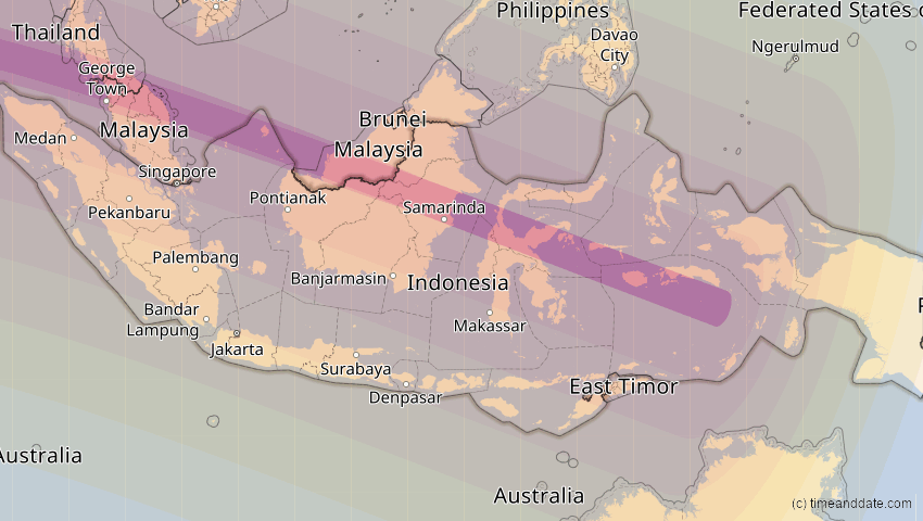 A map of Indonesien, showing the path of the 21. Mai 2031 Ringförmige Sonnenfinsternis
