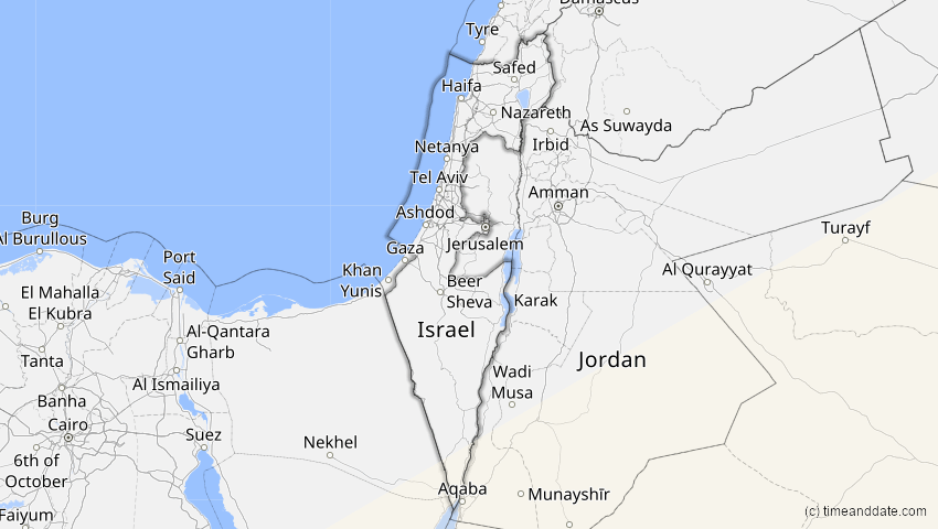 A map of Israel, showing the path of the 21. Mai 2031 Ringförmige Sonnenfinsternis