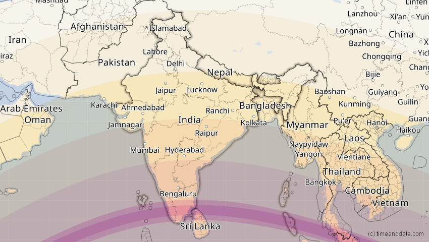 A map of Indien, showing the path of the 21. Mai 2031 Ringförmige Sonnenfinsternis