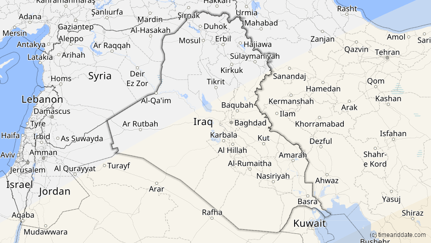 A map of Irak, showing the path of the 21. Mai 2031 Ringförmige Sonnenfinsternis