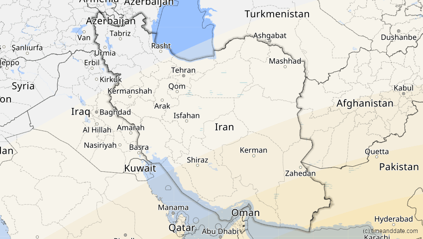 A map of Iran, showing the path of the 21. Mai 2031 Ringförmige Sonnenfinsternis