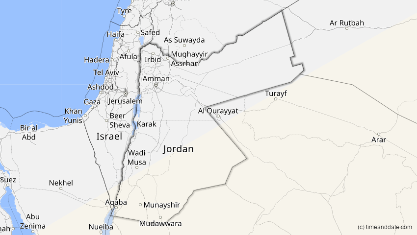 A map of Jordanien, showing the path of the 21. Mai 2031 Ringförmige Sonnenfinsternis