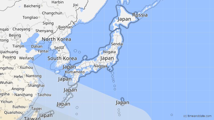 A map of Japan, showing the path of the 21. Mai 2031 Ringförmige Sonnenfinsternis