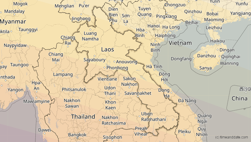 A map of Laos, showing the path of the 21. Mai 2031 Ringförmige Sonnenfinsternis