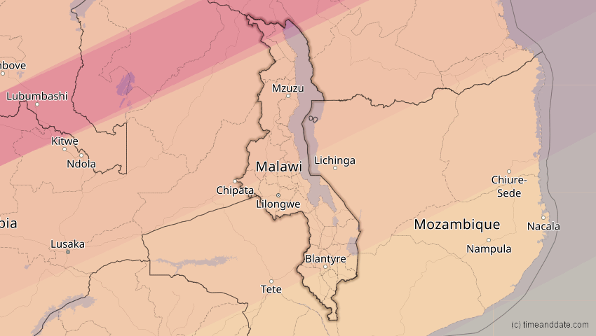 A map of Malawi, showing the path of the 21. Mai 2031 Ringförmige Sonnenfinsternis