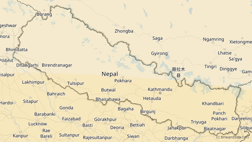 A map of Nepal, showing the path of the 21. Mai 2031 Ringförmige Sonnenfinsternis