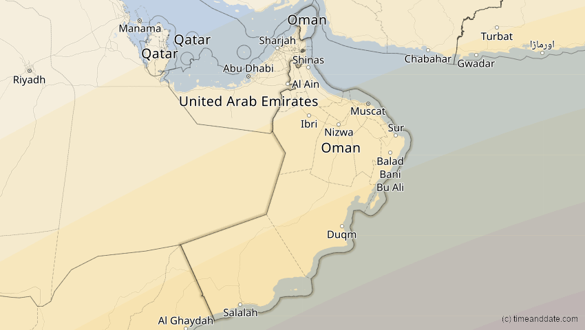 A map of Oman, showing the path of the 21. Mai 2031 Ringförmige Sonnenfinsternis