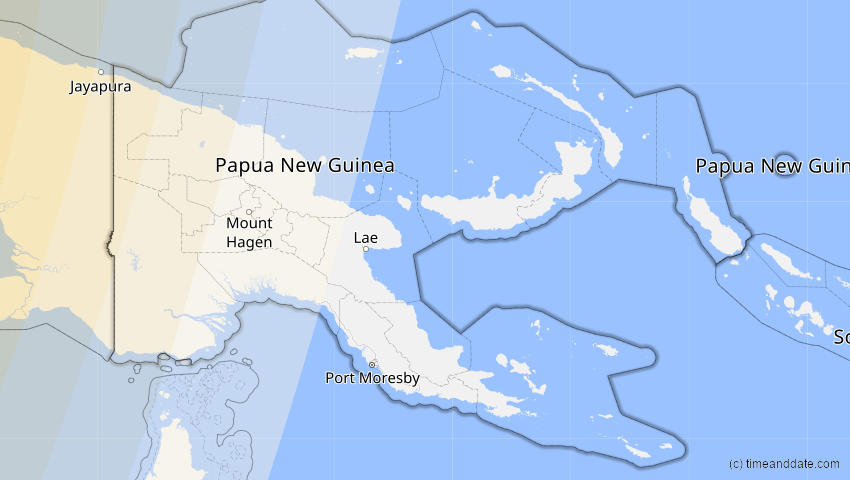 A map of Papua-Neuguinea, showing the path of the 21. Mai 2031 Ringförmige Sonnenfinsternis