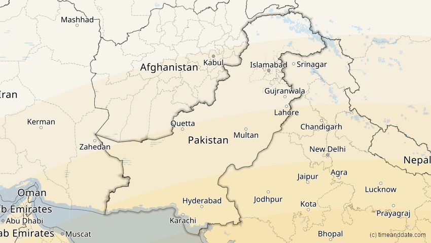 A map of Pakistan, showing the path of the 21. Mai 2031 Ringförmige Sonnenfinsternis