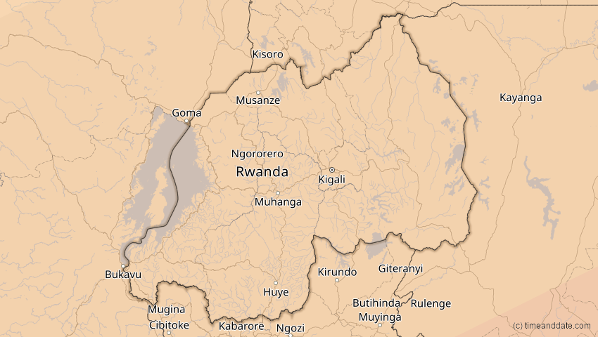 A map of Ruanda, showing the path of the 21. Mai 2031 Ringförmige Sonnenfinsternis