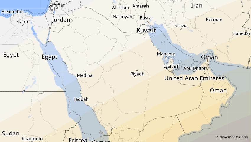 A map of Saudi-Arabien, showing the path of the 21. Mai 2031 Ringförmige Sonnenfinsternis
