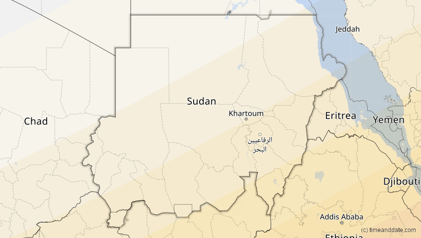 A map of Sudan, showing the path of the 21. Mai 2031 Ringförmige Sonnenfinsternis